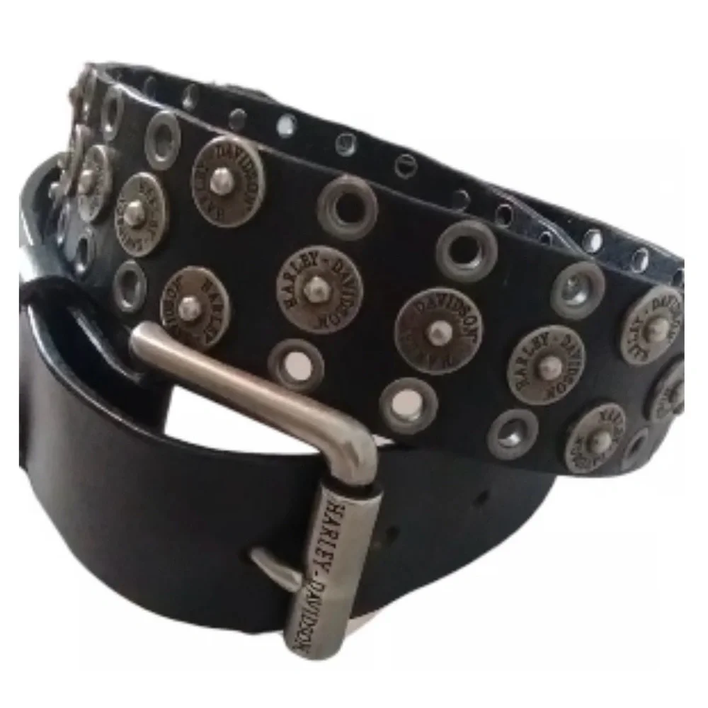 Vintage Harley Davidson Studded Black Leather Belt Size 36 Goth Grunge